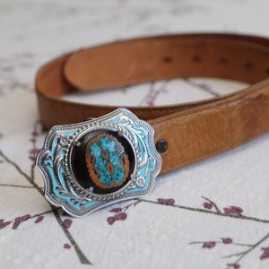 Vintage Turquoise Leather Belt and Buckle
